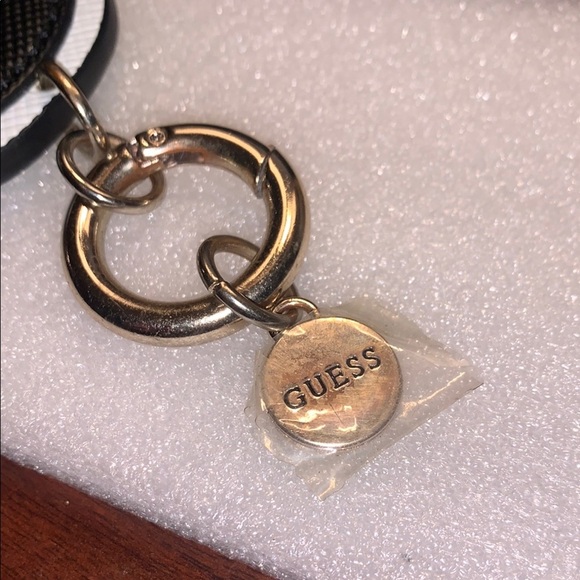 GUESS Question Mark Leather Black and White Keychain Bag Charm - Picture 6 of 8